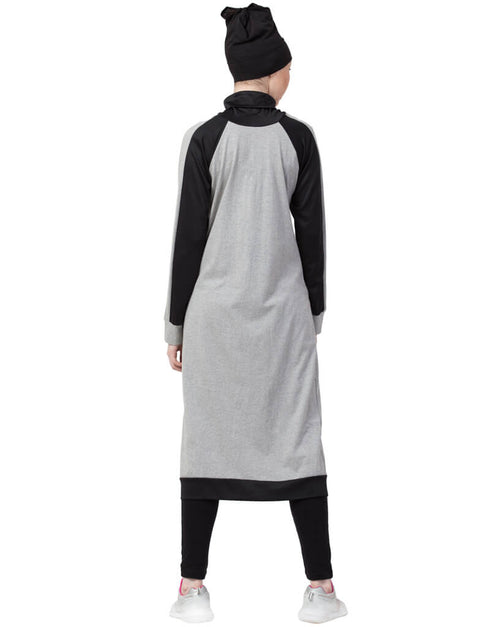 Arabic Contrast Knits Sports Abaya With Legging Grey